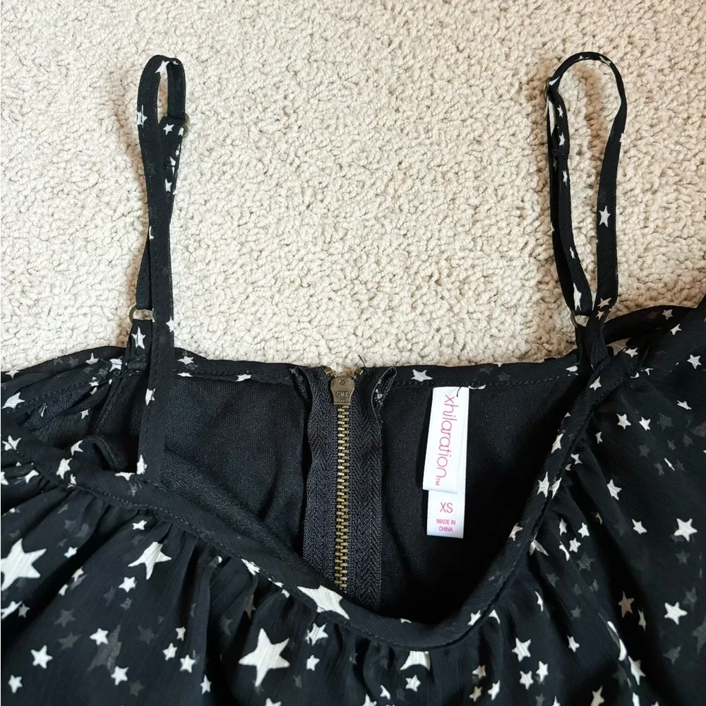 black and white star print off the shoulder tiered ruffle maxi dress - Picture 7 of 15